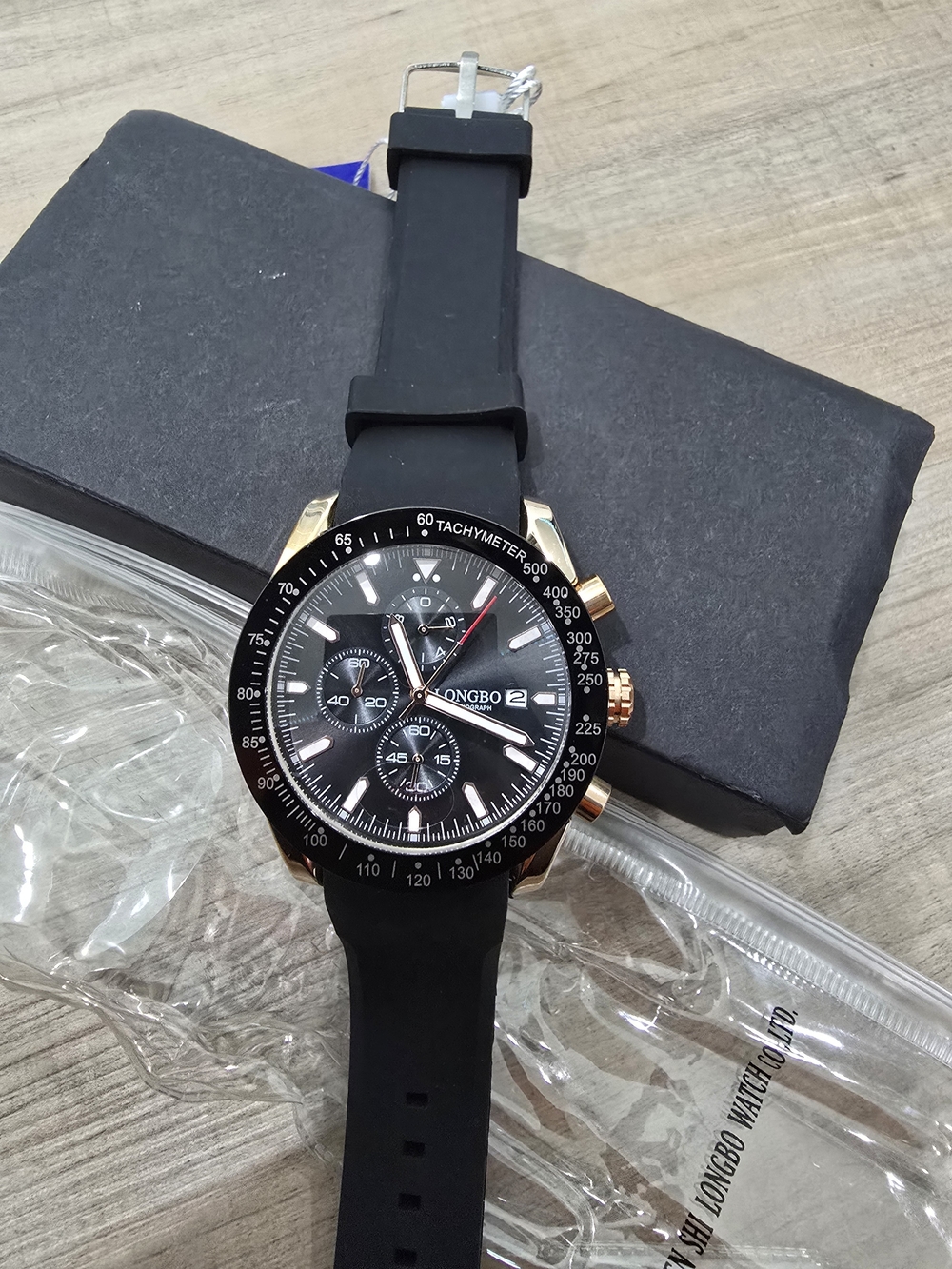 Black Silicone Strap Chronograph Watch for Men
